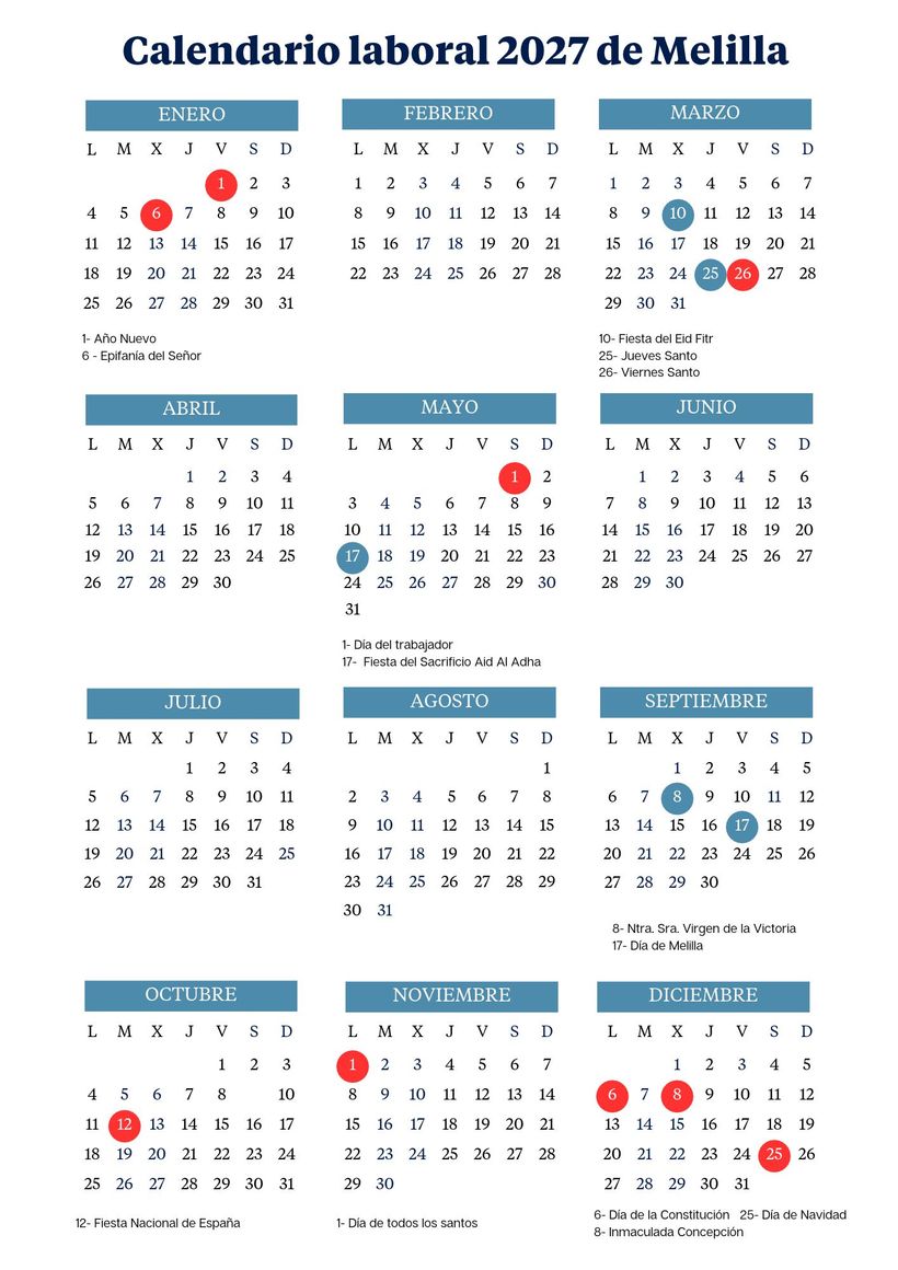 Calendario laboral 2027 Melilla