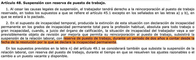 Artículo 48 del Estatuto de los Trabajadores