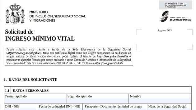El nuevo formulario para solicitar los 1.449 euros mensuales del Ingreso Mínimo Vital