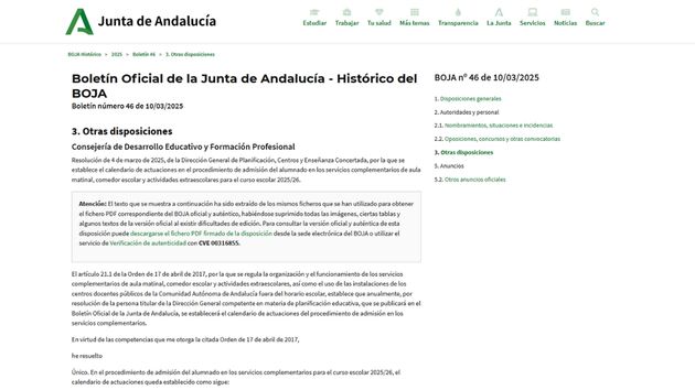 Andalucía avisa de las fechas clave para la escolarización, aula matinal, comedor y actividades extraescolares
