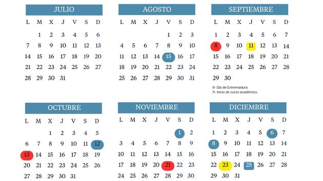 Calendario escolar 2025-2026 en Extremadura: vacaciones y festivos