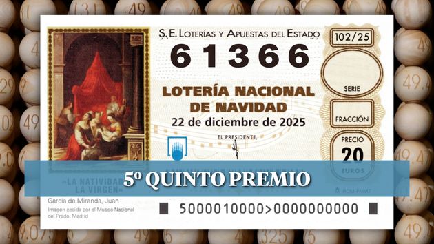 61366, quinto quinto premio de la Lotería de Navidad 2025
