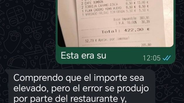 Cobran 200 euros menos por error a una mesa y los clientes se niegan a pagar la diferencia: “Espero que podáis resolverlo internamente”