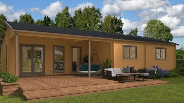 Así es la casa prefabricada de madera con 4 dormitorios, 2 baños y porche que se vende rebajada por 30.587 euros