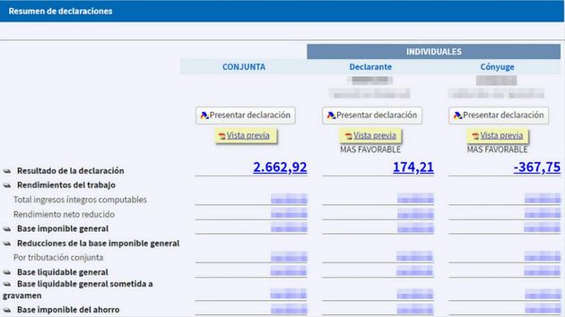 Una pantalla de la declaración de la Renta 