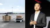 unos robots con paquetes y Richard Liu