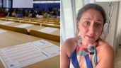 un exámen de oposiciones y Paloma durante el video