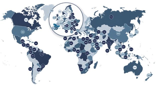 Mapa con la calidad de vida por países