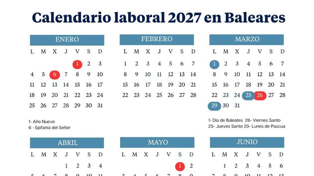 Calendario laboral de Baleares 2027