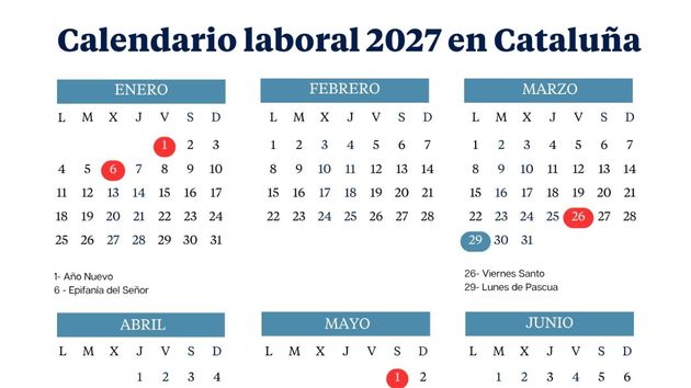 Calendario laboral de Cataluña 2027