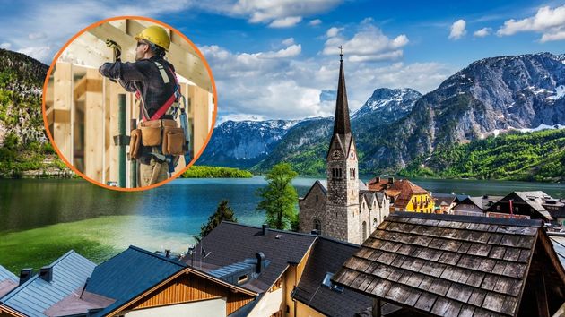 Albañil trabajando sobre fondo de Austria