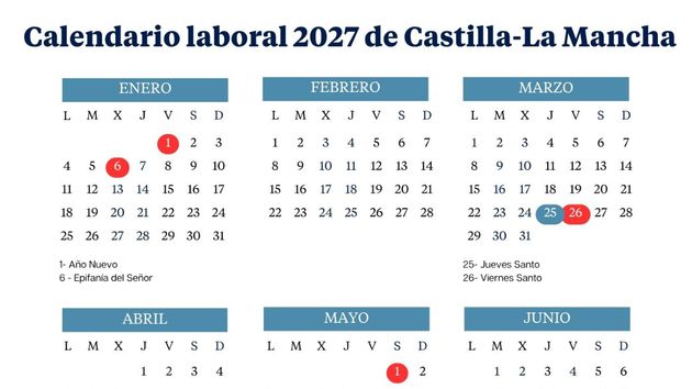 Calendario laboral 2027 de Castilla-La Mancha