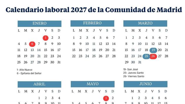 Calendario laboral de la Comunidad de Madrid de 2027