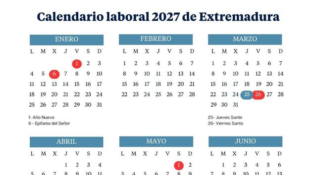 Calendario laboral de Extremadura 2027