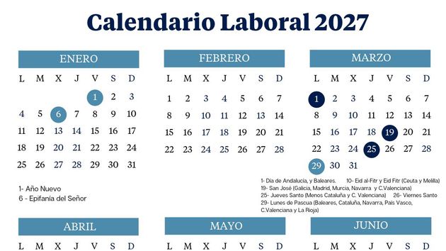 Calendario laboral de 2027