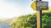 Camino de Santiago con cartel identificativo
