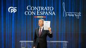 Alberto Núñez Feijóo muestra el contrato con España