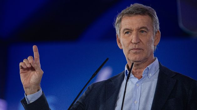 Alberto Núñez Feijóo durante un acto de precampaña