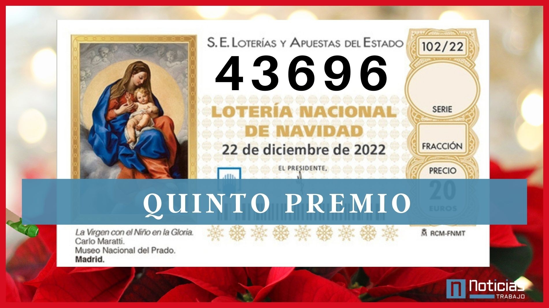 El 43696 segundo quinto premio de la Lotería de Navidad 2022
