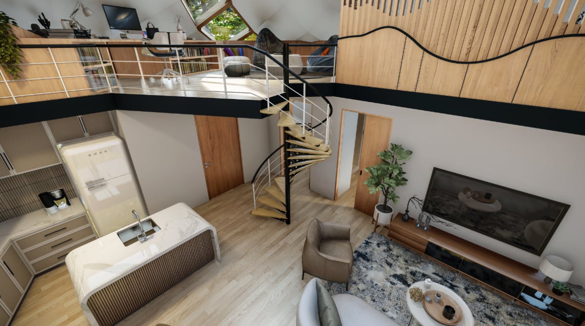 Interior casa prefabricada Zomes