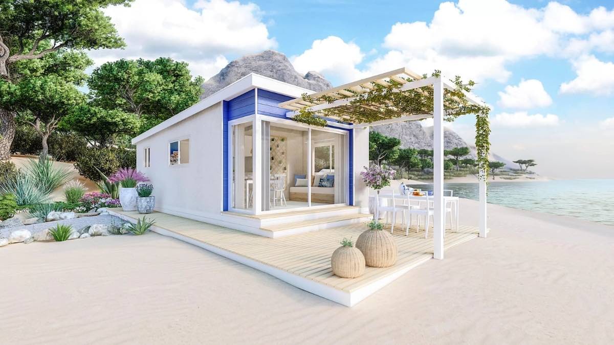 ‘Mikonos’ la casa prefabricada con terraza que por 50.000 euros te transporta a las islas griegas
