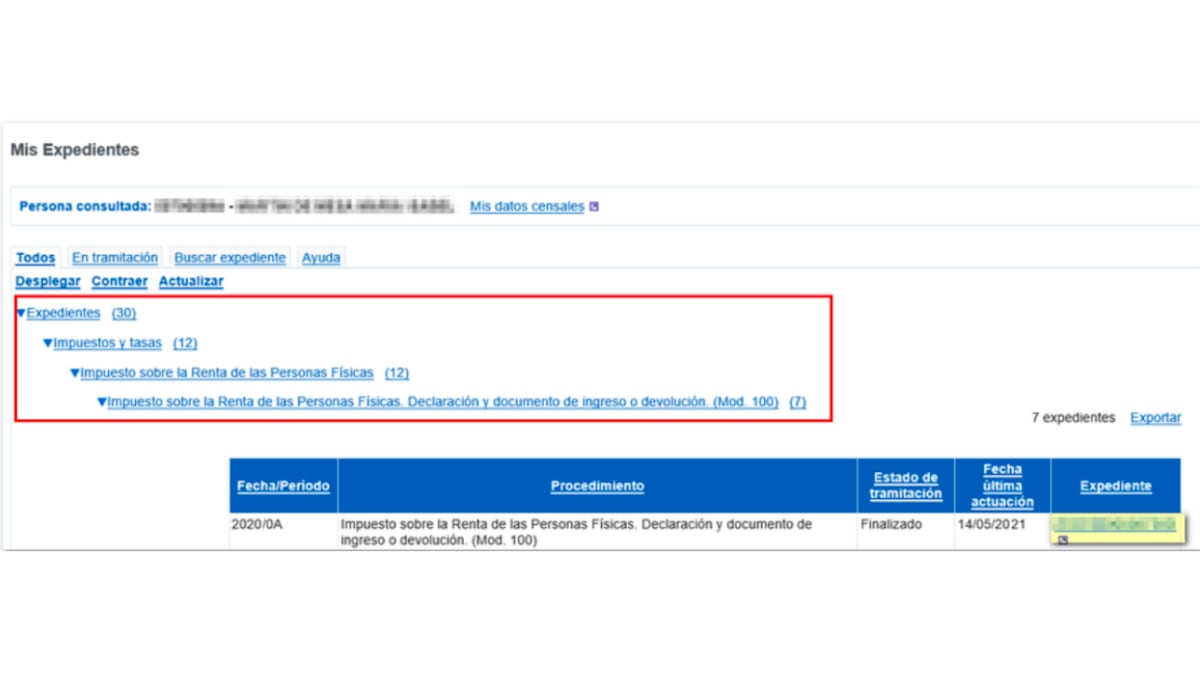 Cómo obtener una copia de la declaración mediante "Mis expedientes"