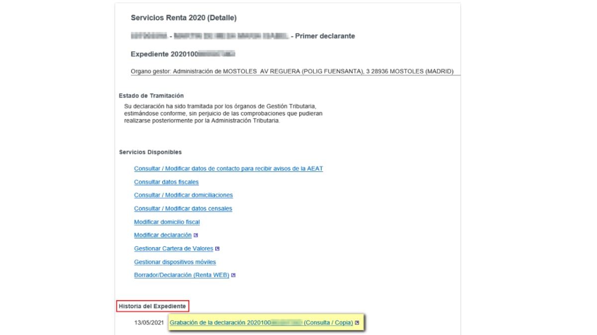 Obtener una copia de la declaración en Hacienda