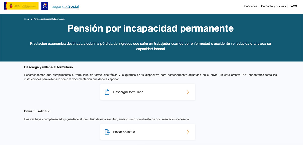 inicio solicitud incapacidad permanente Seguridad Social