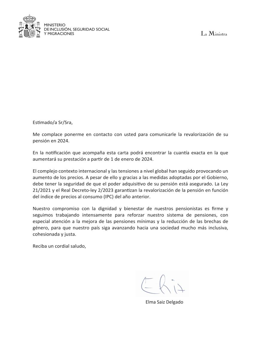 Cara con la información de la subida de las pensiones