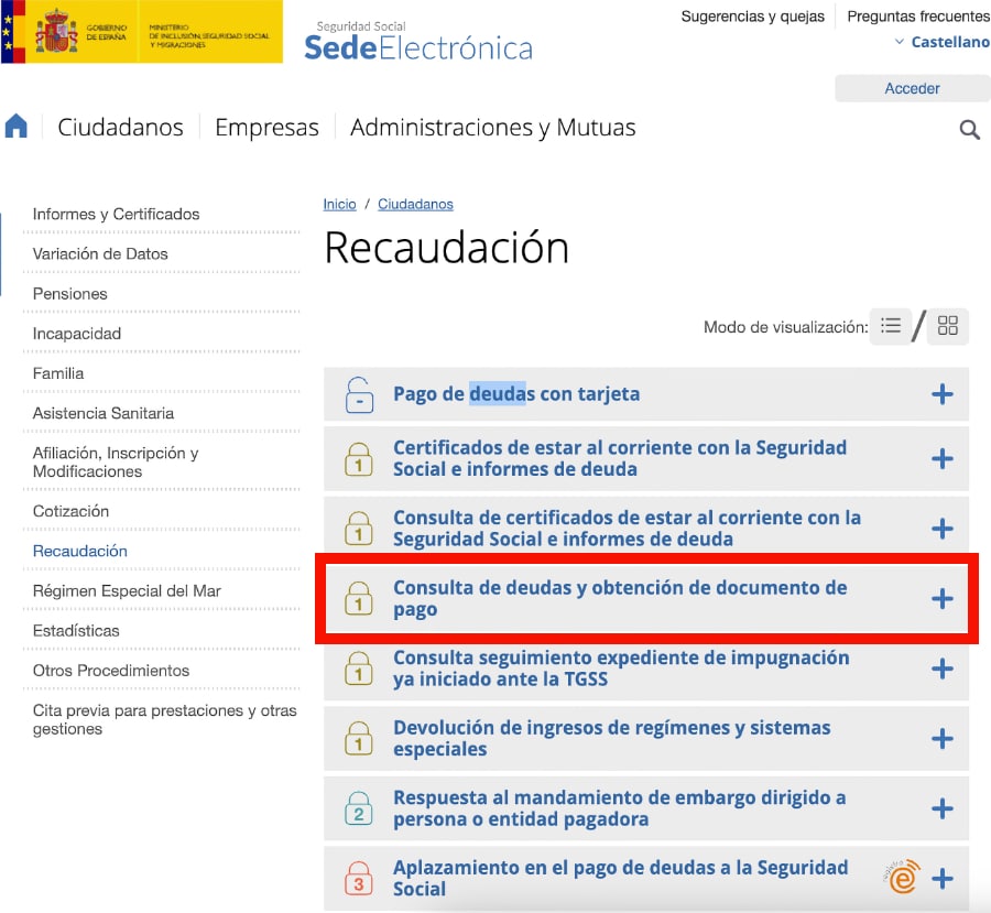 consutlar deudas Seguridad Social