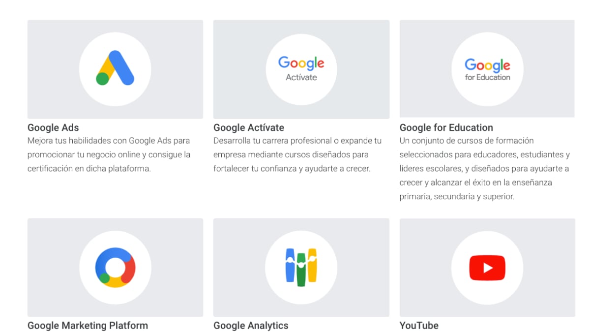 Varios cursos gratutitos de Google