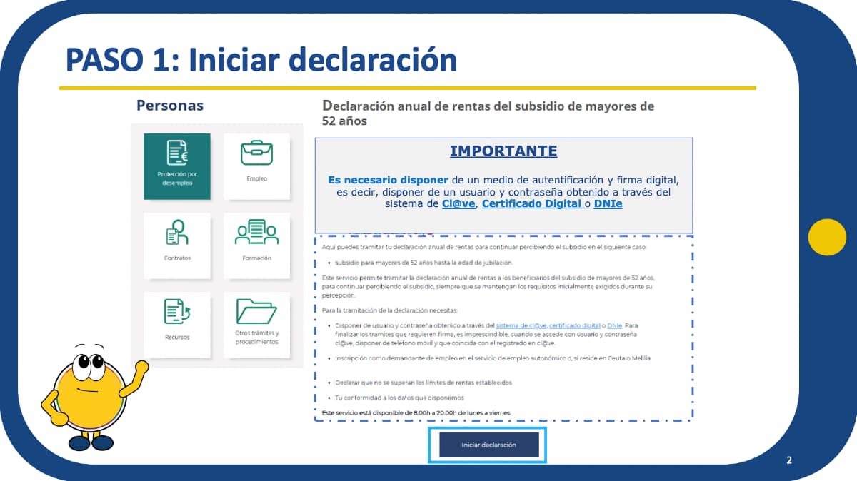 declaración anual de rentas en el subsidio de mayores de 52 años paso 1