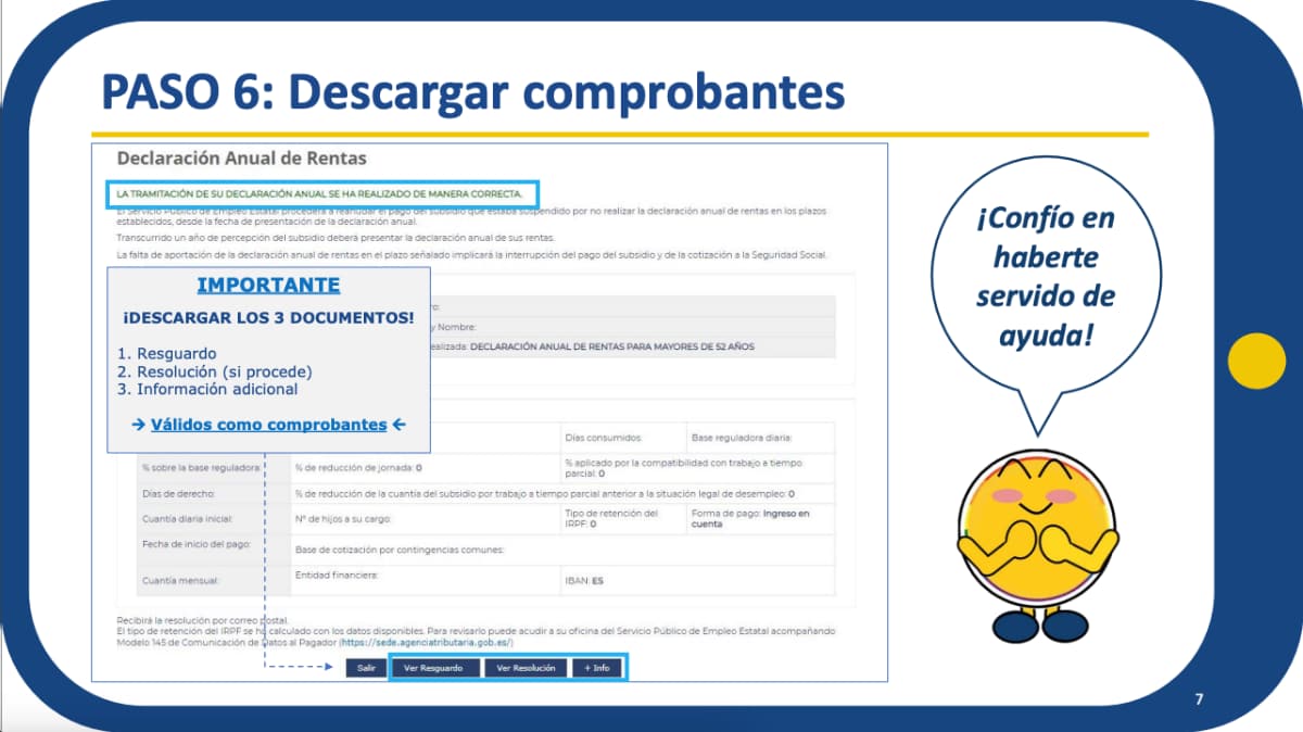 declaración anual de rentas en el subsidio de mayores de 52 años paso 6