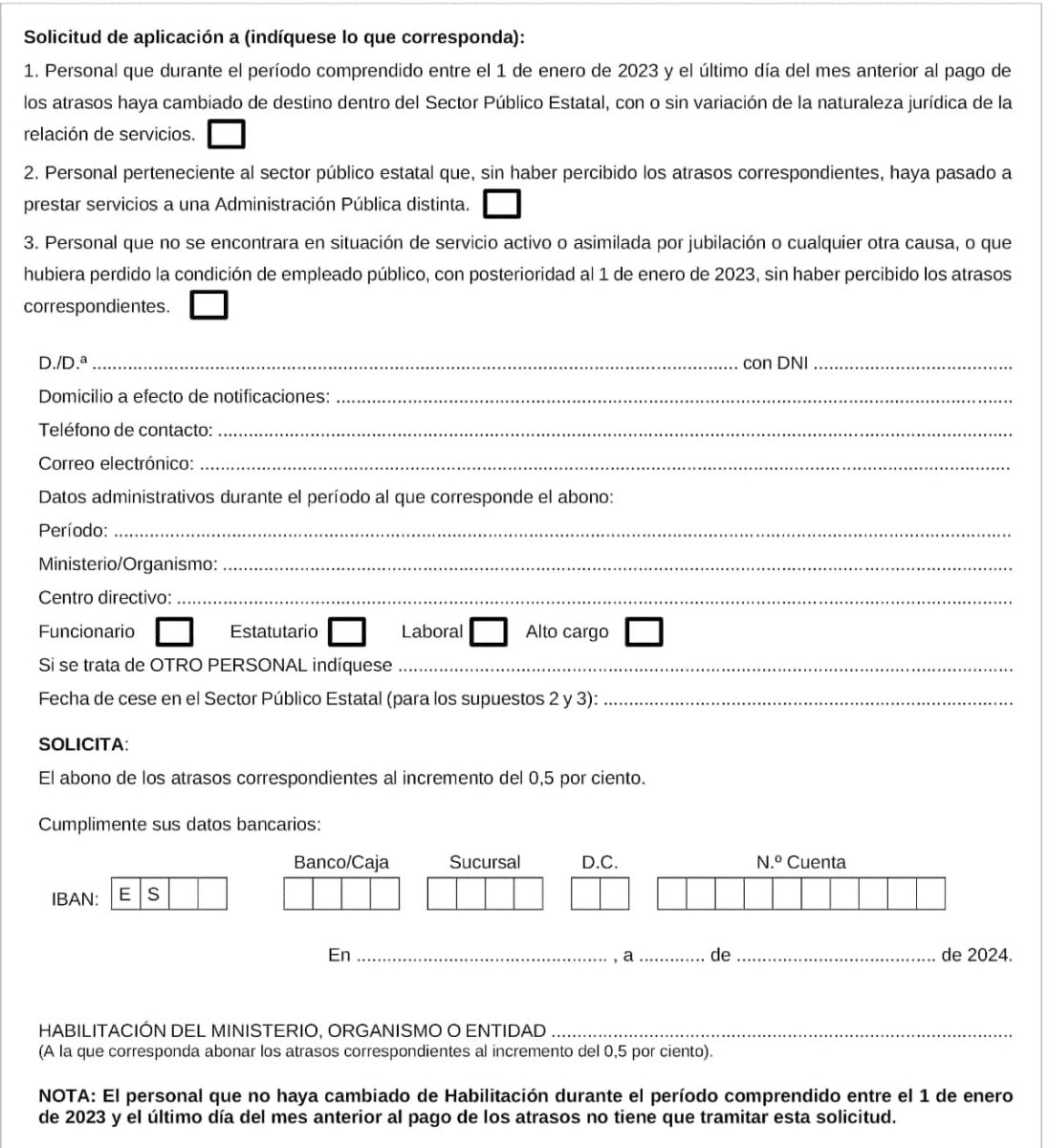 Documento para solicitar la subida salarial del 0,5% funcionarios