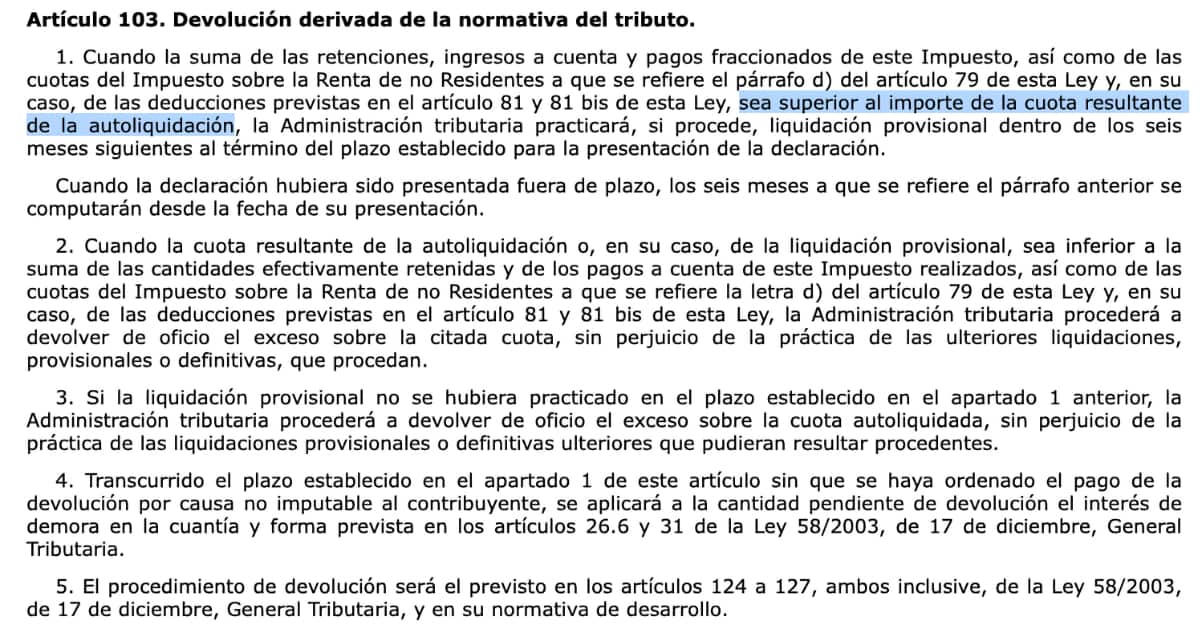 Artículo 103 de la ley de IRPF
