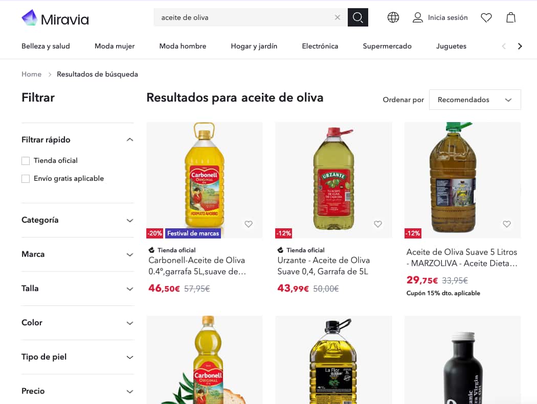 Captura de la web Miravia