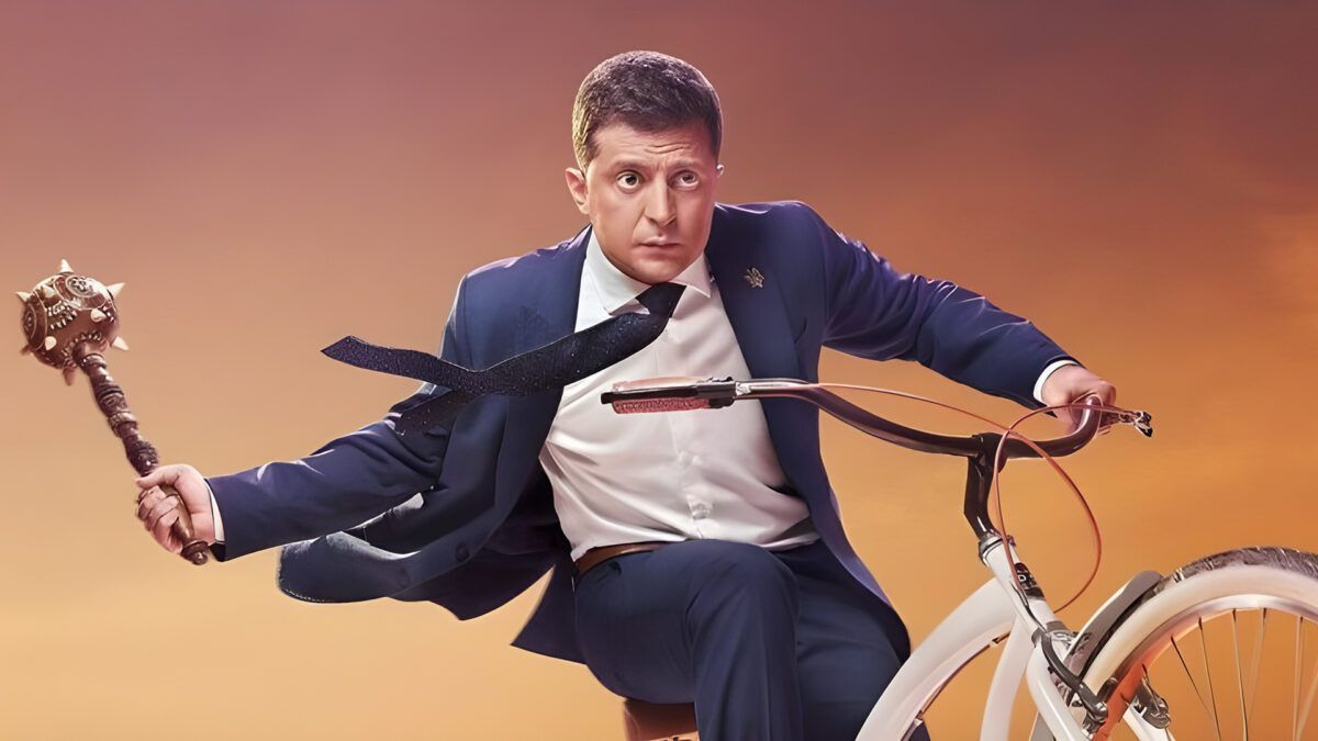 El presidente de Ucrania Volodímir Zelensky durante un rodaje.