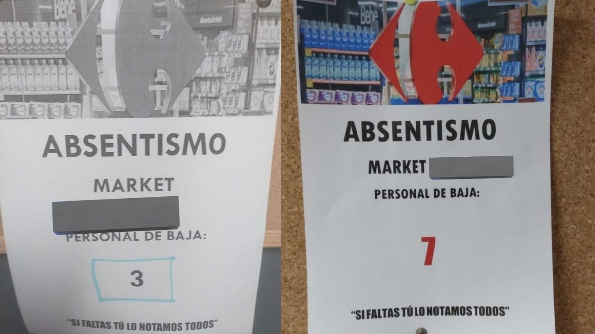 Empleados de Carrefour ante un clima laboral tóxico: aparecen carteles con el número de trabajadores de baja