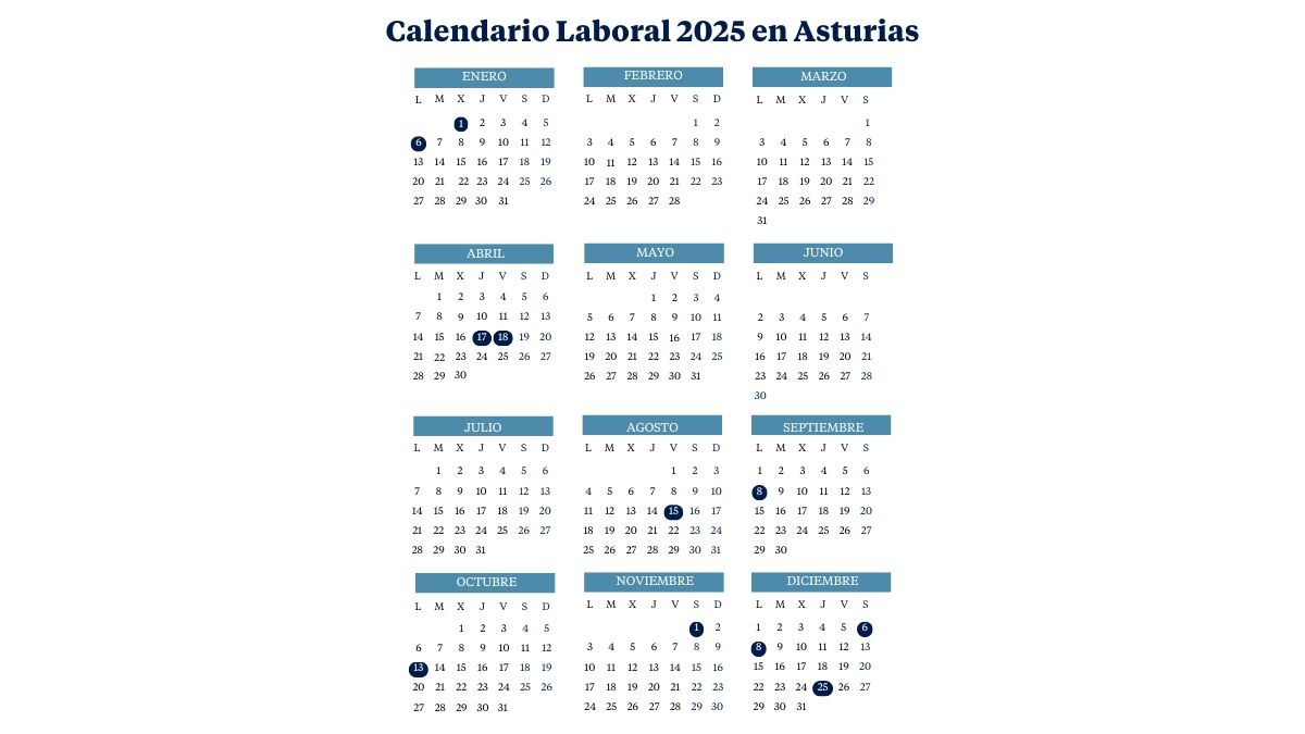 Calendario laboral de Asturias (2024-2025): días festivos