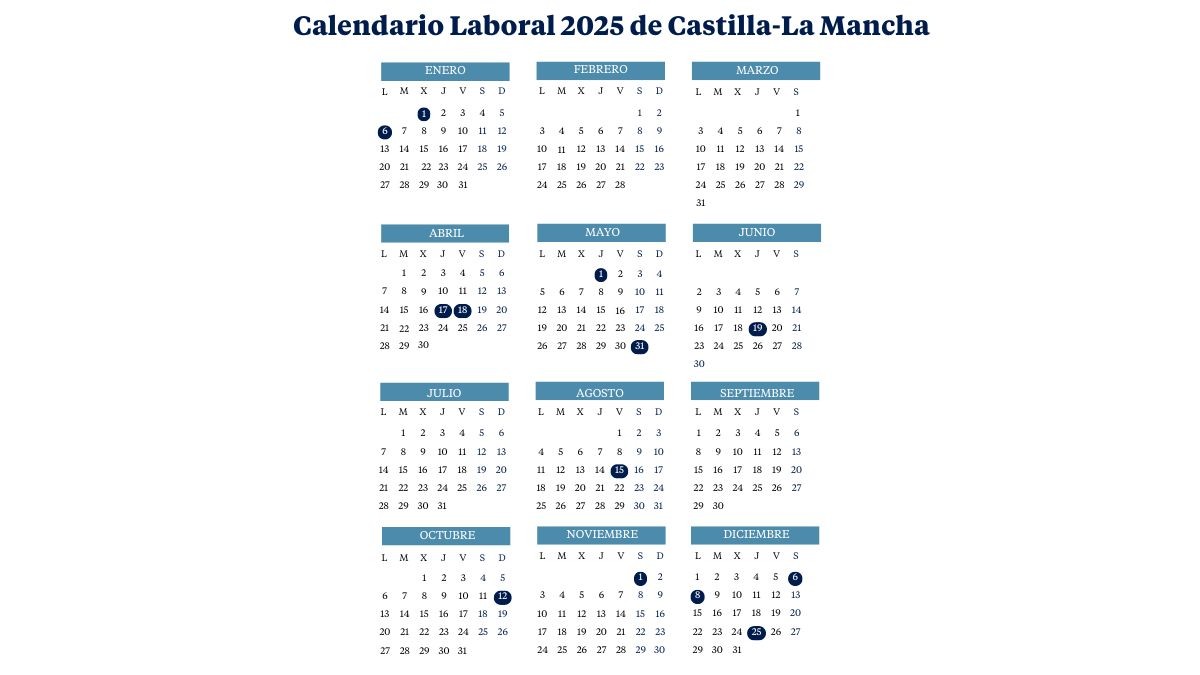 Calendario laboral en Castilla-La Mancha (2024-2025): días festivos y puentes