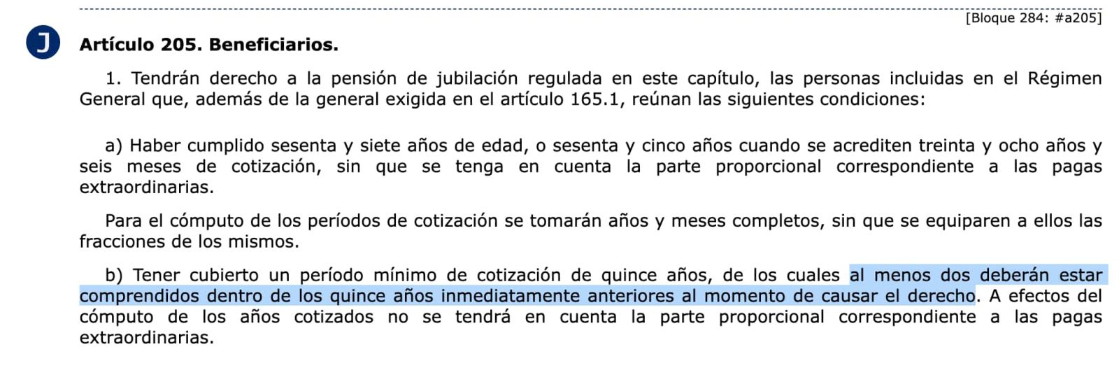 Artículo 205 de la Ley General de la Seguridad Social