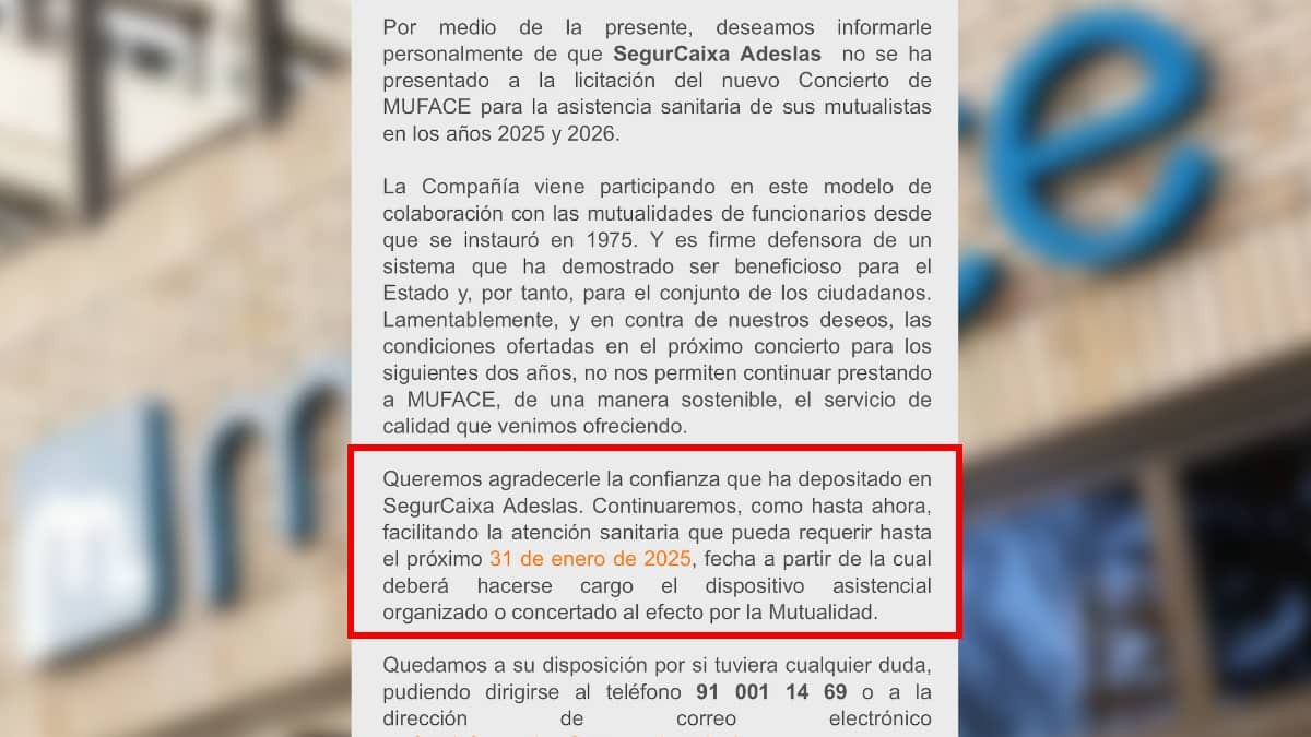 Adeslas dice ‘adiós’ a los funcionarios de Muface: “continuaremos hasta el 31 de enero de 2025”