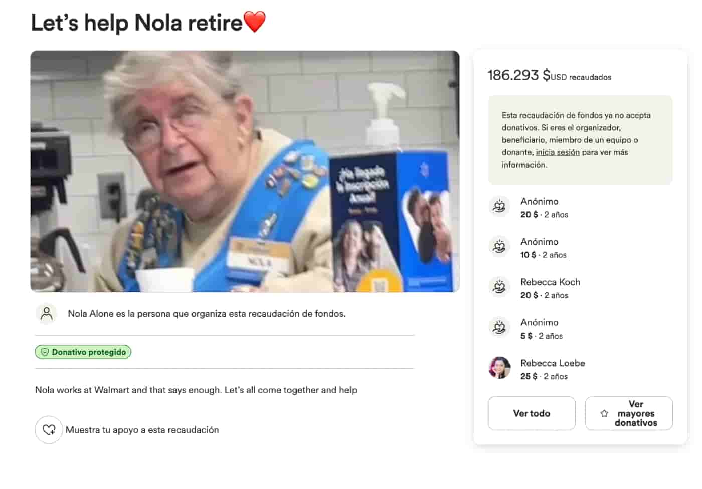 Campaña Gofundme para Nola