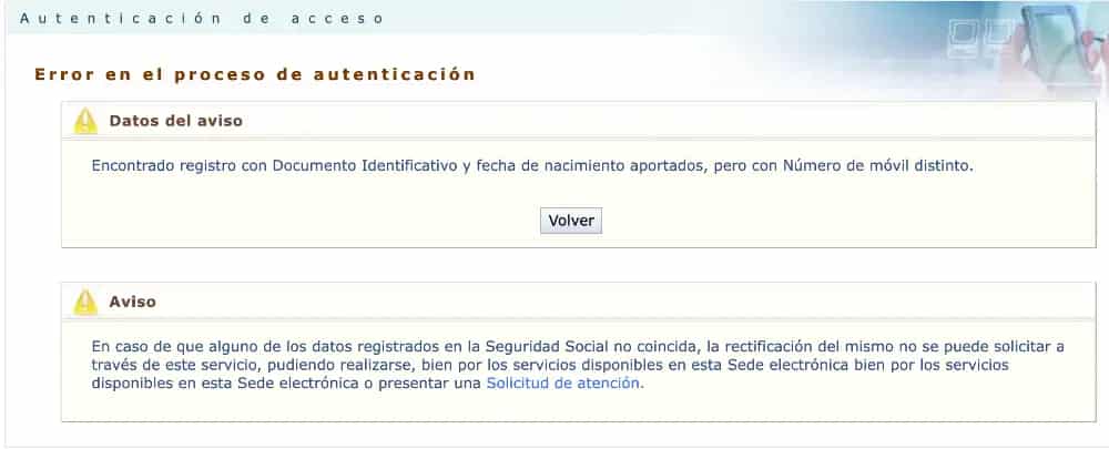 Error en la vida laboral al pedirla por SMS