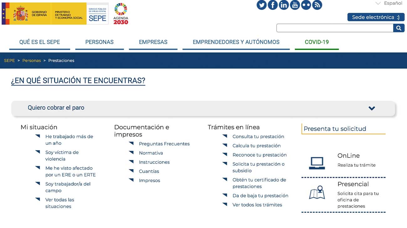 El SEPE explica cómo pedir la prestación por desempleo a través de la Sede Electrónica