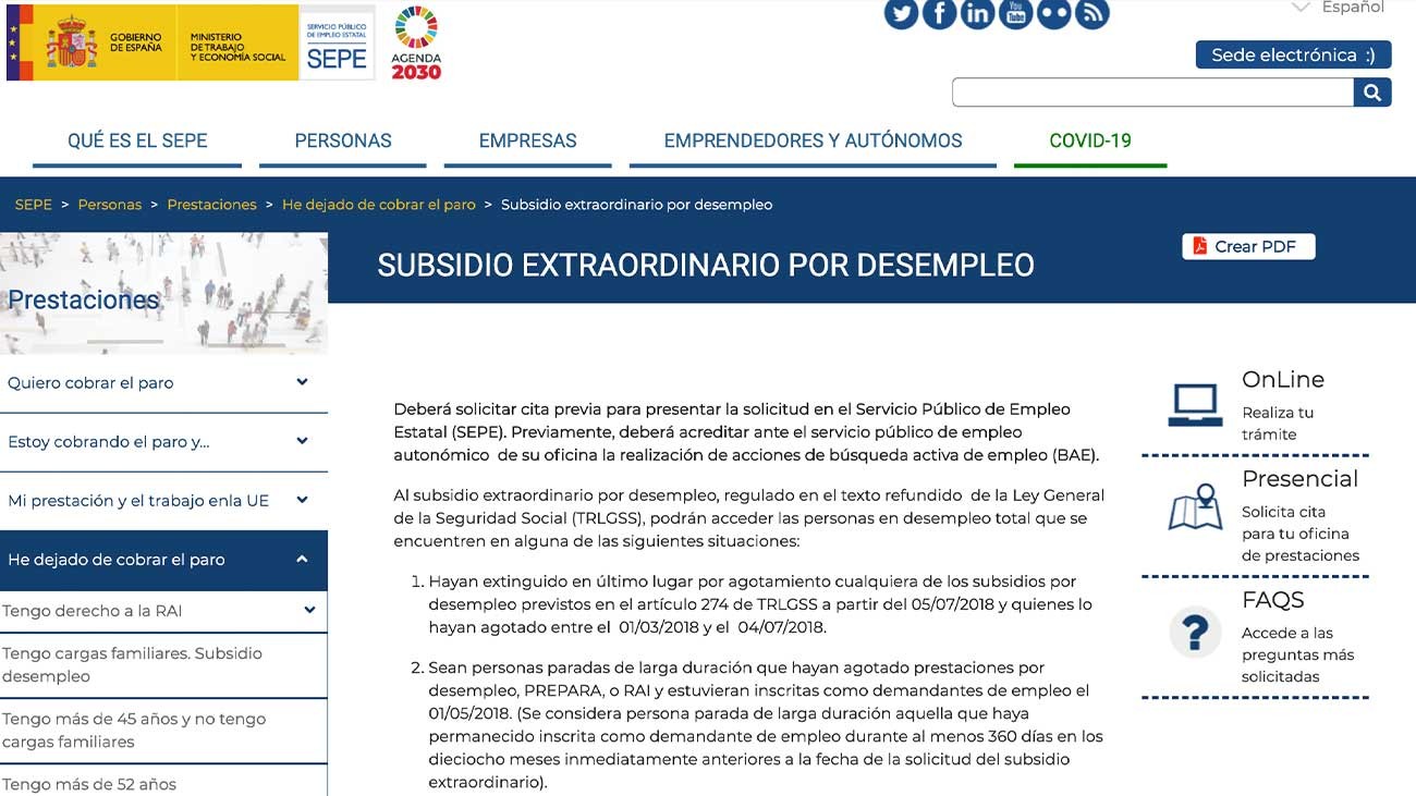 ¿Cuándo se cobra el Subsidio Extraordinario por Desempleo, SED, del SEPE?