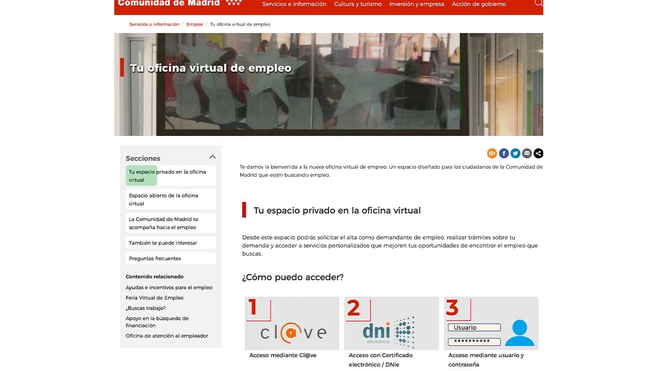 Madrid pone en marcha ‘Tu Oficina Virtual de Empleo’ para sellar el paro y conseguir trabajo