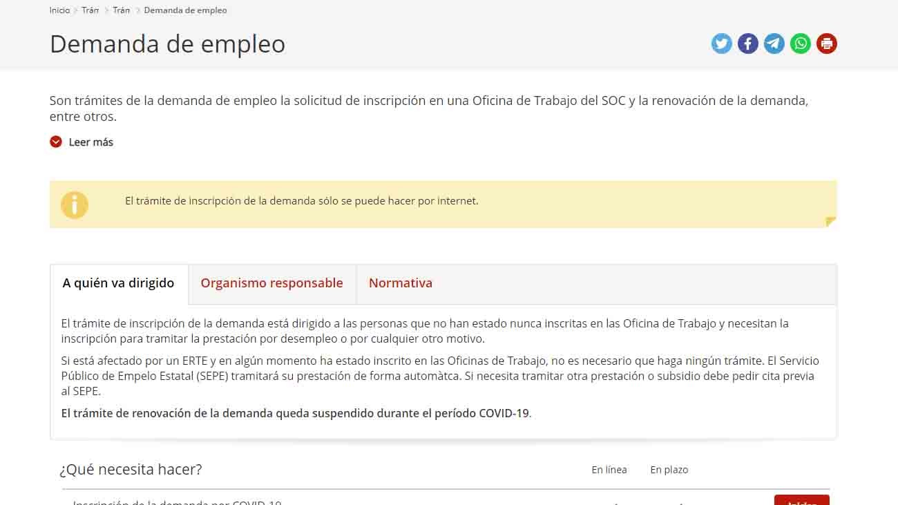 SOC: sellar el paro es automático hasta que termine el Estado de Alarma