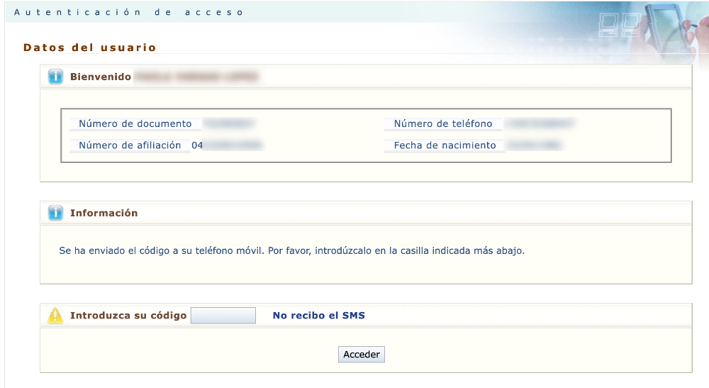 pasos para pedir vida laboral SMS: paso 5