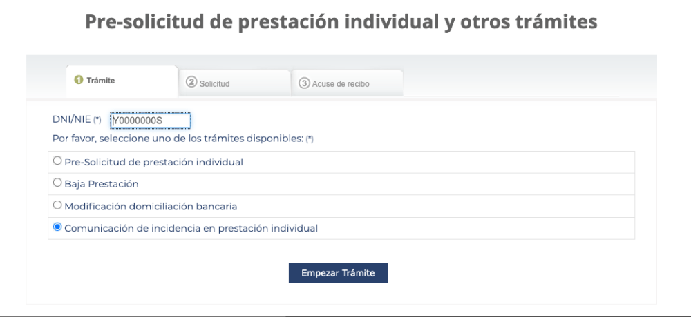 formulario pre-solicitud SEPE